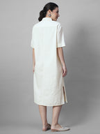 Women's Offwhite 100% Cotton Regular Fit Dress