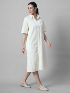 Women's Offwhite 100% Cotton Regular Fit Dress