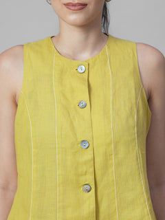Women's Mustard 100% Linen Regular Fit Blouse