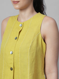 Women's Mustard 100% Linen Regular Fit Blouse