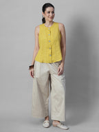 Women's Mustard 100% Linen Regular Fit Blouse