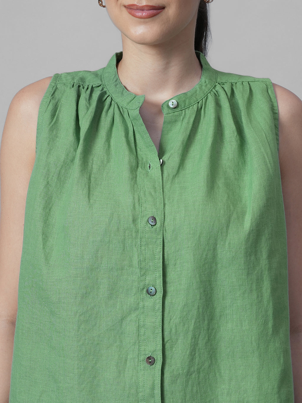 Women's Green 100% Linen Regular Fit Blouse