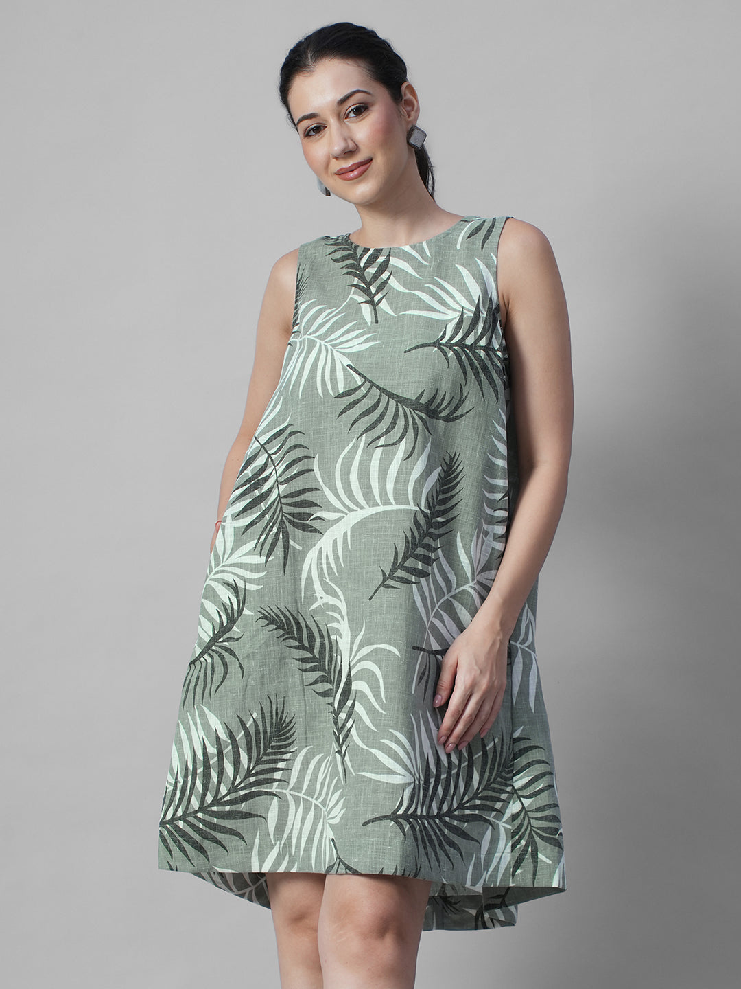 Women's Sage Linen Viscose Regular Fit Dress