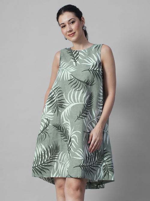 Women's Sage Linen Viscose Regular Fit Dress