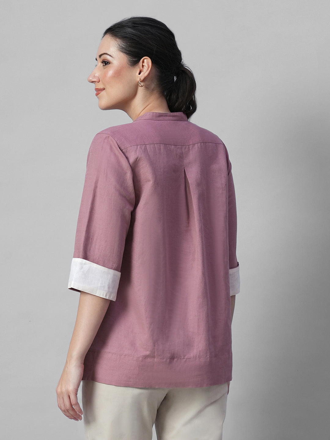 Women's Peach Linen Cotton Regular Fit Blouse