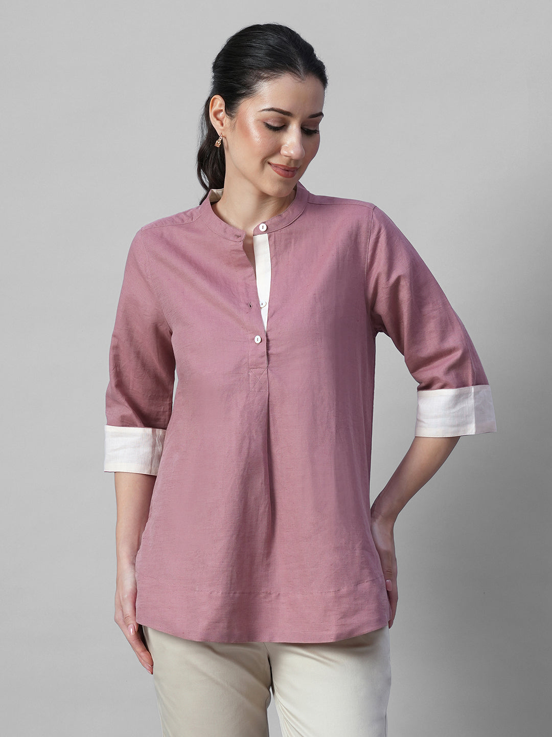 Women's Peach Linen Cotton Regular Fit Blouse