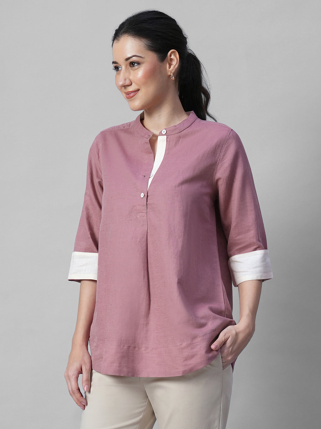 Women's Peach Linen Cotton Regular Fit Blouse