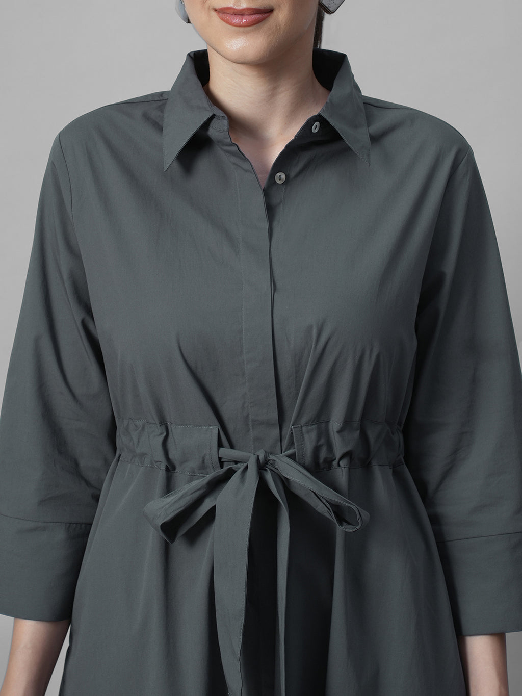Women's Grey Cotton Lycra Regular Fit Dress