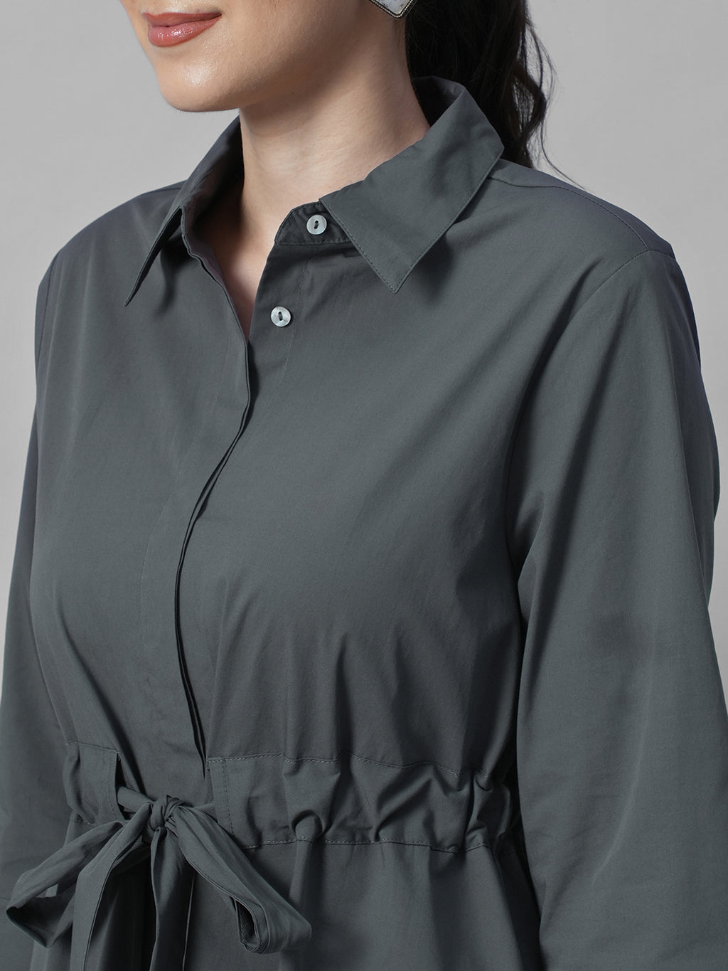Women's Grey Cotton Lycra Regular Fit Dress