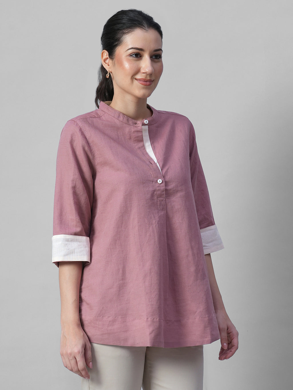 Women's Peach Linen Cotton Regular Fit Blouse