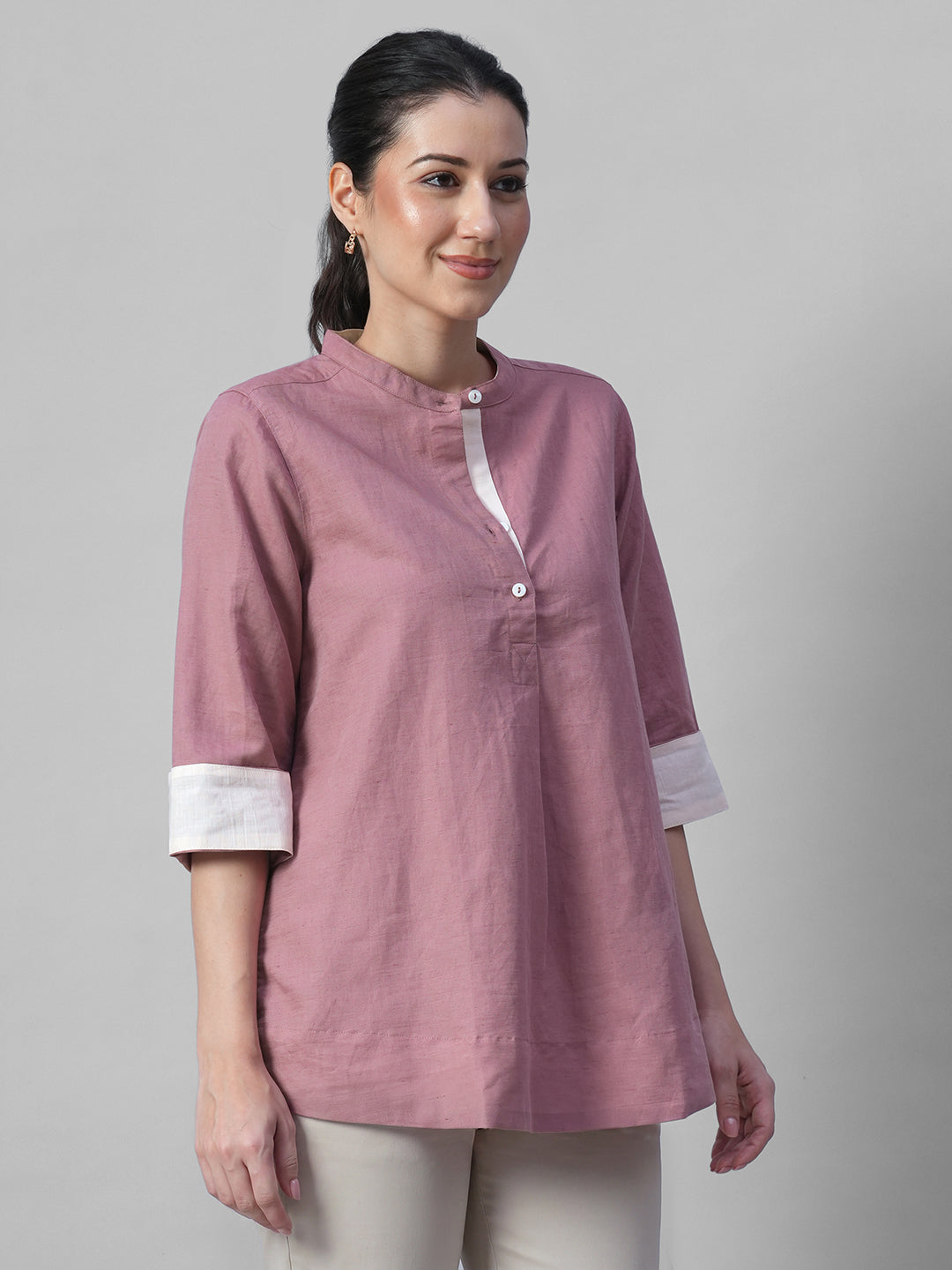 Women's Peach Linen Cotton Regular Fit Blouse