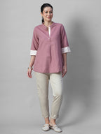 Women's Peach Linen Cotton Regular Fit Blouse