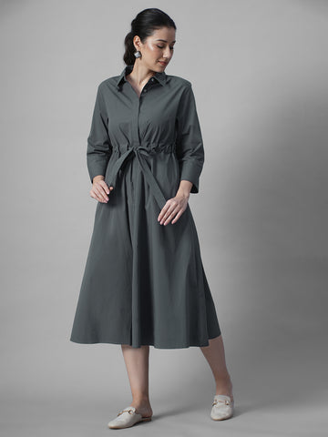 Women's Grey Cotton Lycra Regular Fit Dress