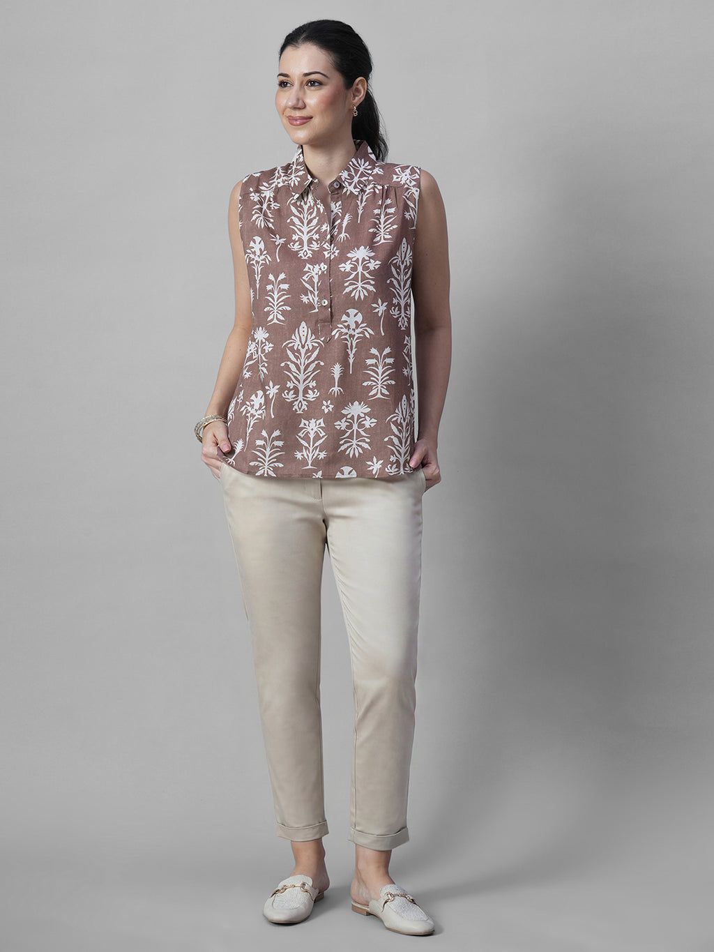 Women's Rust Tencel Linen Regular Fit Blouse