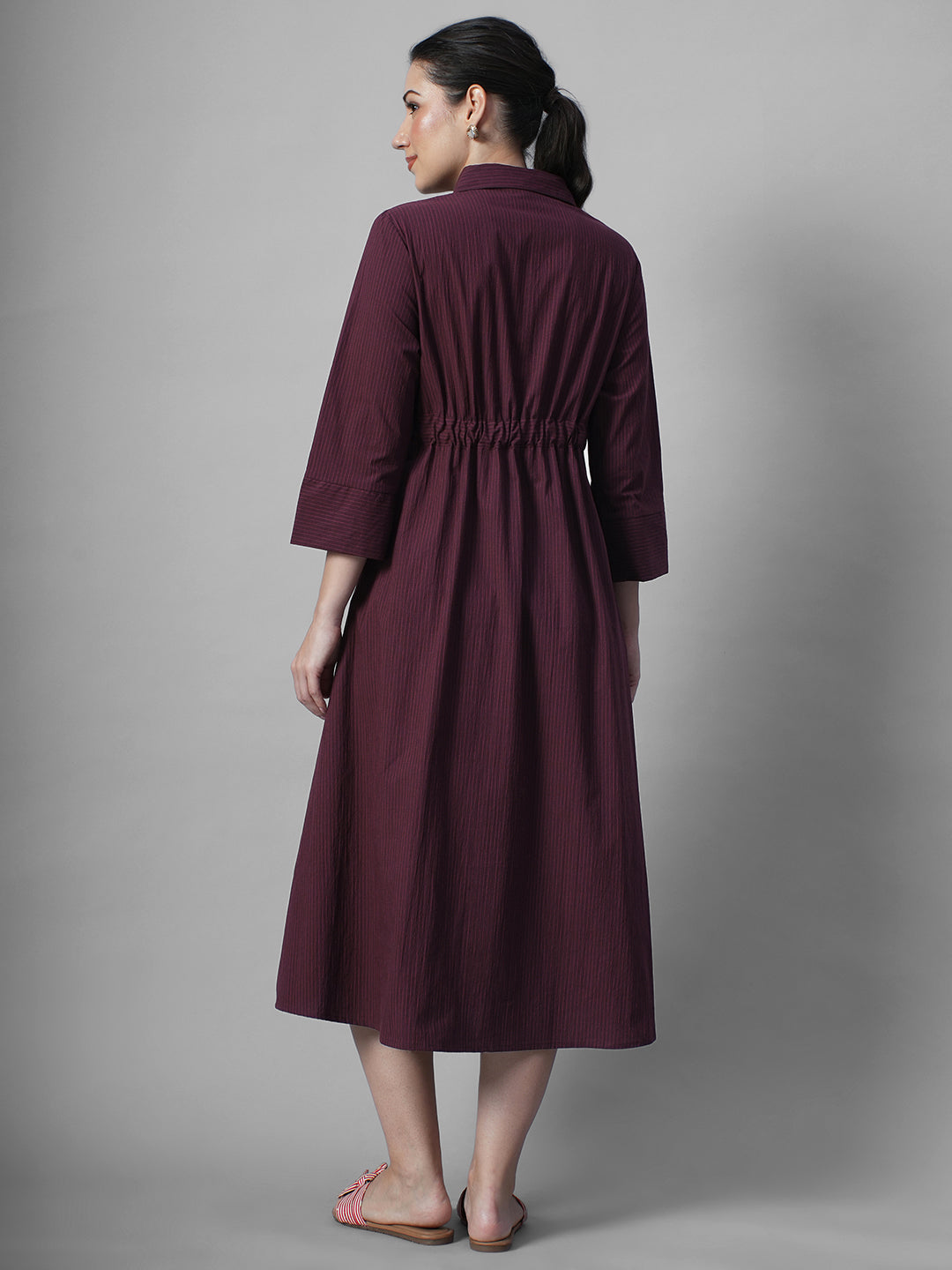 Women's Wine Cotton Lycra Regular Fit Dress