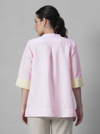 Women's Pink Linen Cotton Regular Fit Blouse
