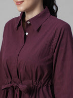 Women's Wine Cotton Lycra Regular Fit Dress