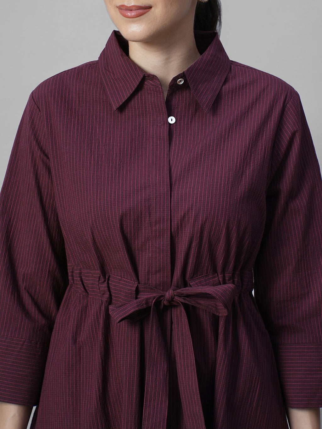 Women's Wine Cotton Lycra Regular Fit Dress