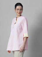 Women's Pink Linen Cotton Regular Fit Blouse