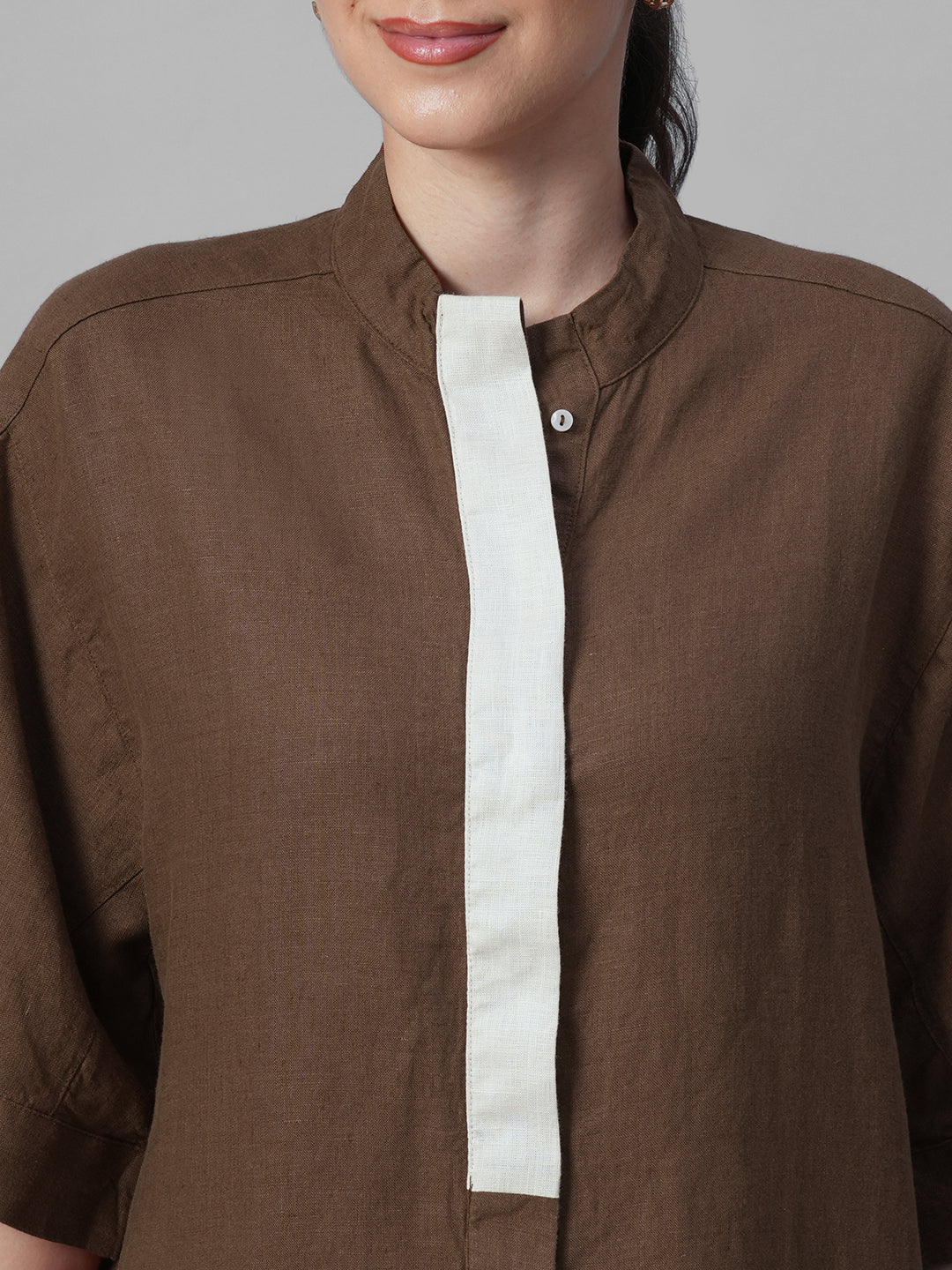 Women's Brown 100% Linen Boxy Fit Kurta