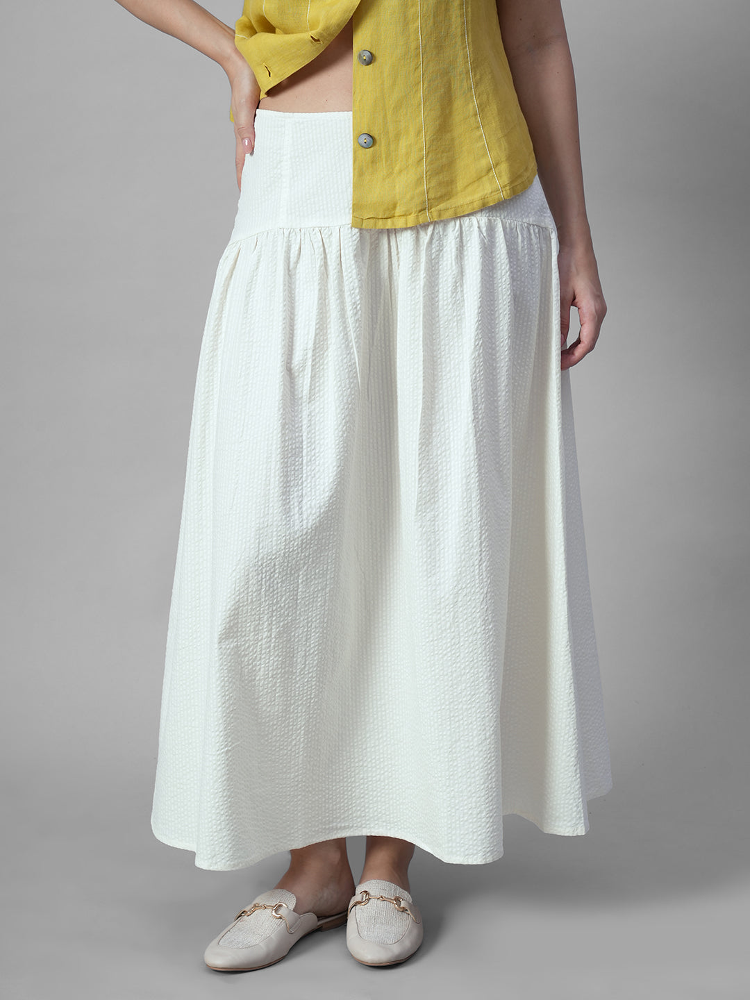 Women's Offwhite 100% Cotton Regular Fit Skirt