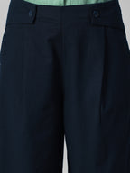 Women's Navy Cotton Linen Regular Fit Pant