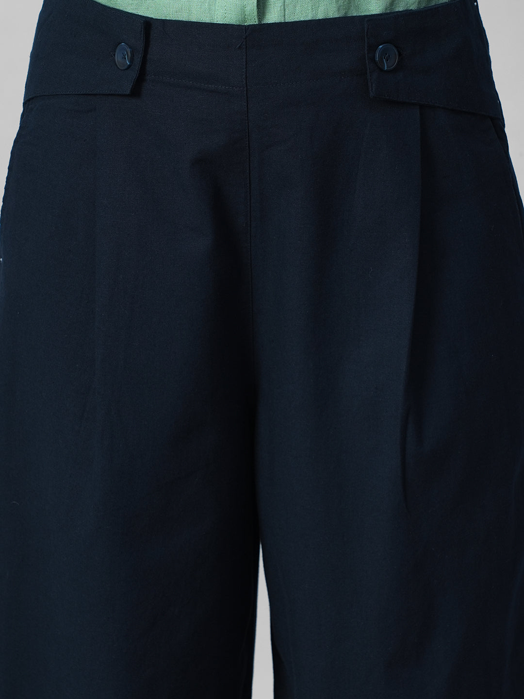 Women's Navy Cotton Linen Regular Fit Pant