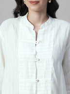 Women's Offwhite 100% Linen Boxy Fit Blouse