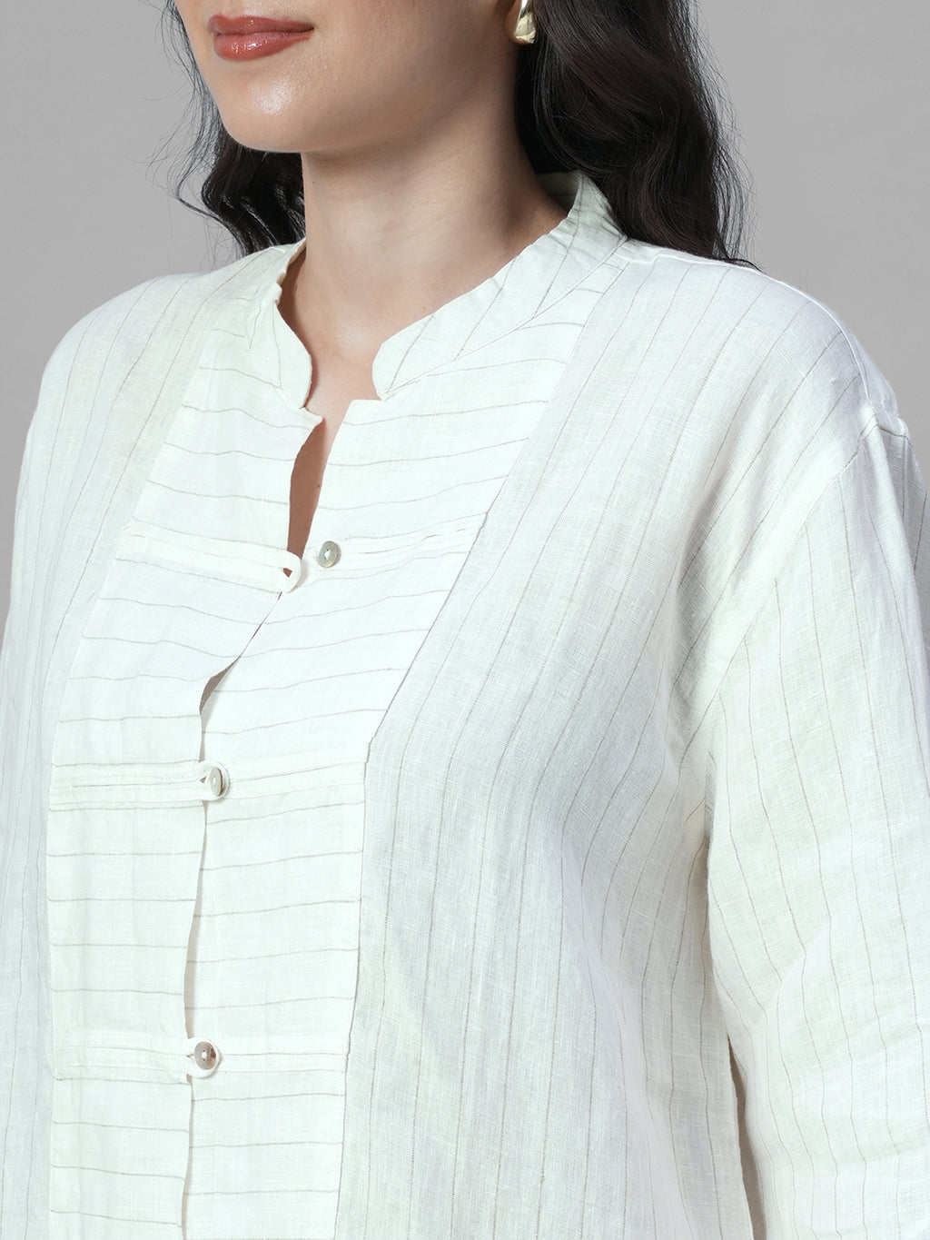 Women's Offwhite 100% Linen Boxy Fit Blouse