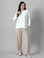 Women's Offwhite 100% Linen Boxy Fit Blouse