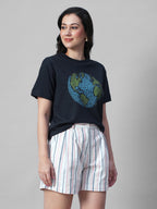 Women's Navy 100% Organic Cotton Regular Fit Tshirt