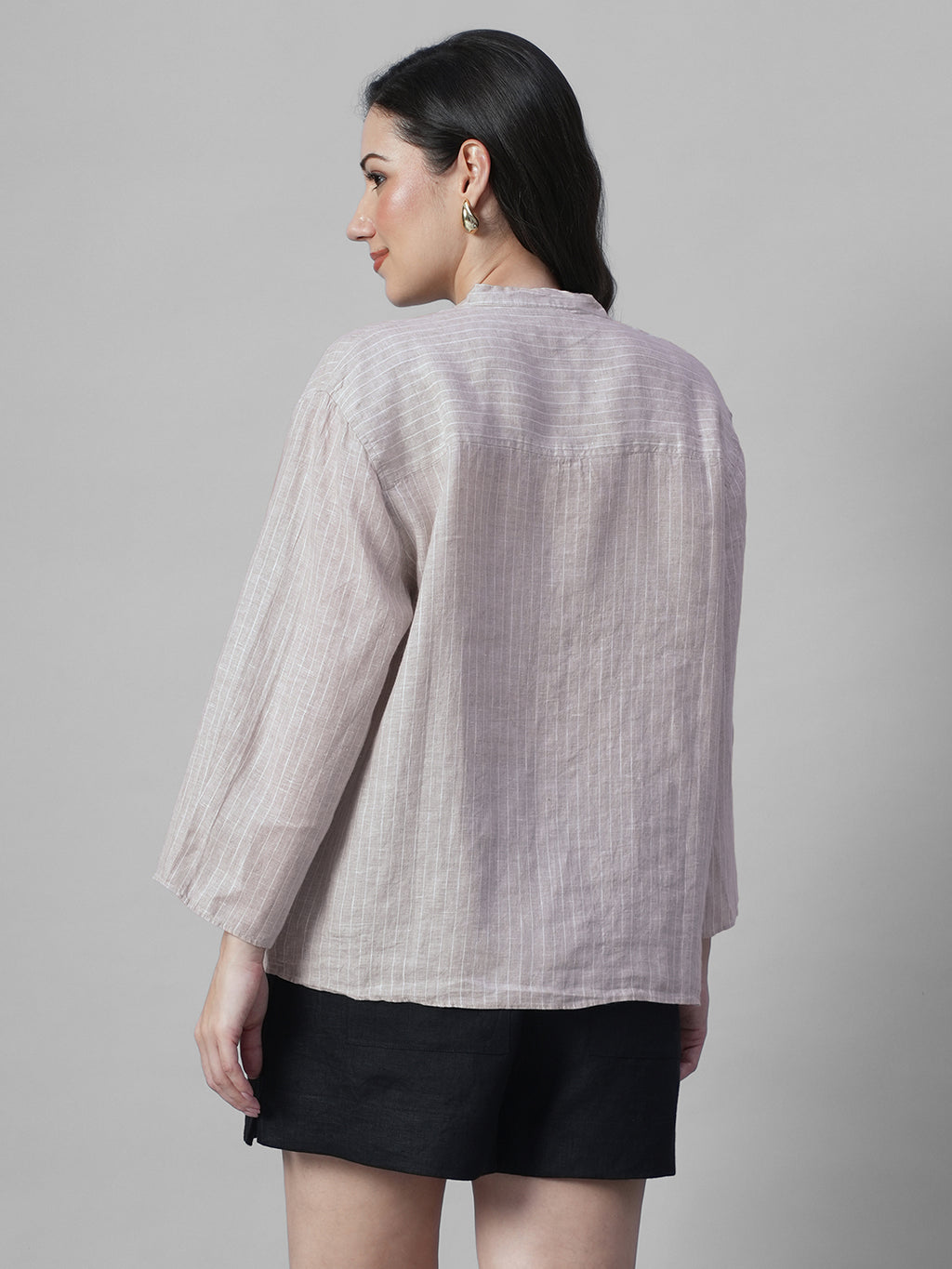 Women's Beige 100% Linen Boxy Fit Blouse