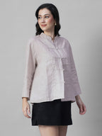 Women's Beige 100% Linen Boxy Fit Blouse