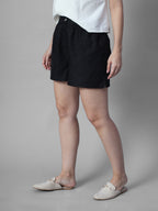 Women's Black 100% Linen Regular Fit Shorts
