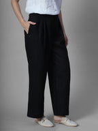 Women's Black 100% Linen Regular Fit Pant