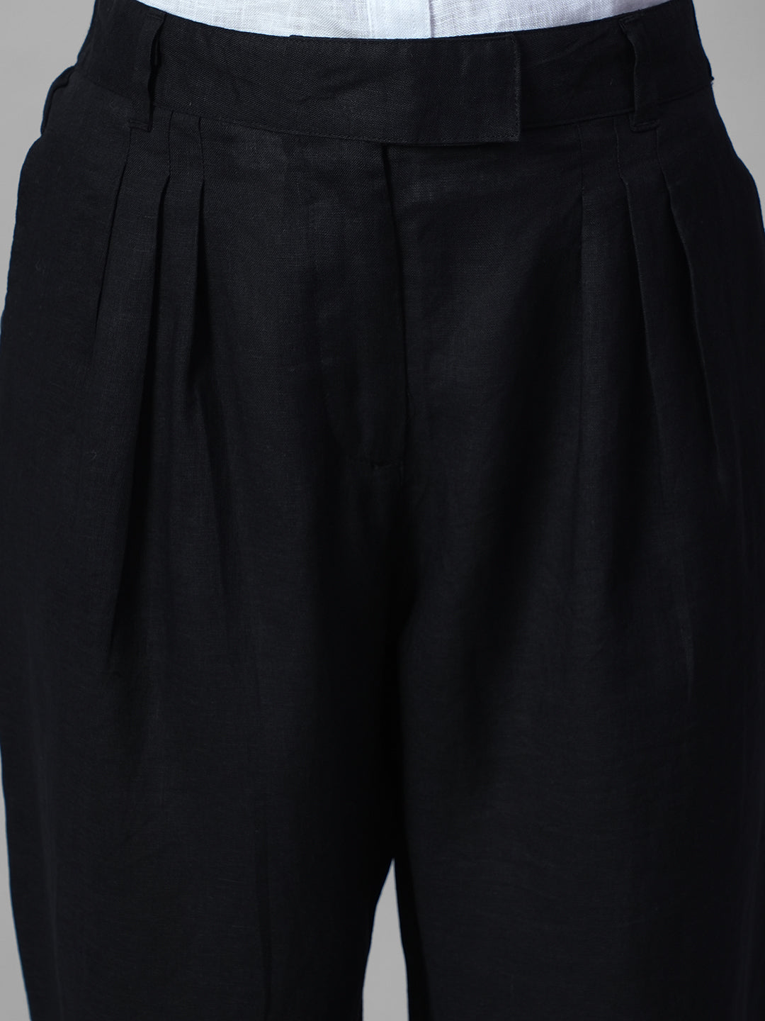 Women's Black 100% Linen Regular Fit Pant