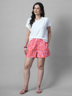 Women's Pink 100% Cotton Regular Fit Shorts