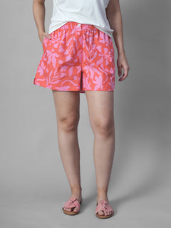 Women's Pink 100% Cotton Regular Fit Shorts