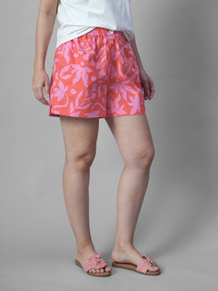 Women's Pink 100% Cotton Regular Fit Shorts