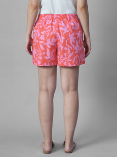Women's Pink 100% Cotton Regular Fit Shorts