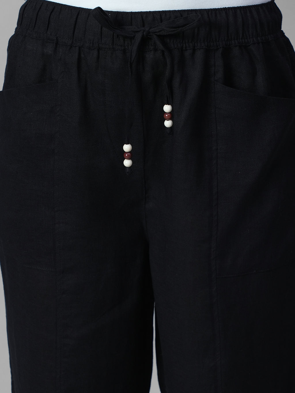 Women's Black 100% Linen Regular Fit Pant