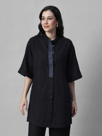 Women's Black 100% Linen Boxy Fit Kurta