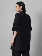 Women's Black 100% Linen Boxy Fit Kurta