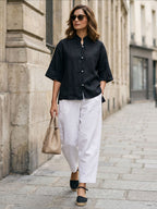 Women's White 100% Cotton Regular Fit Pant