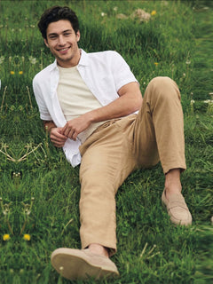 Men’s Linen Regular Fit Side Seam Pockets Pant Khaki