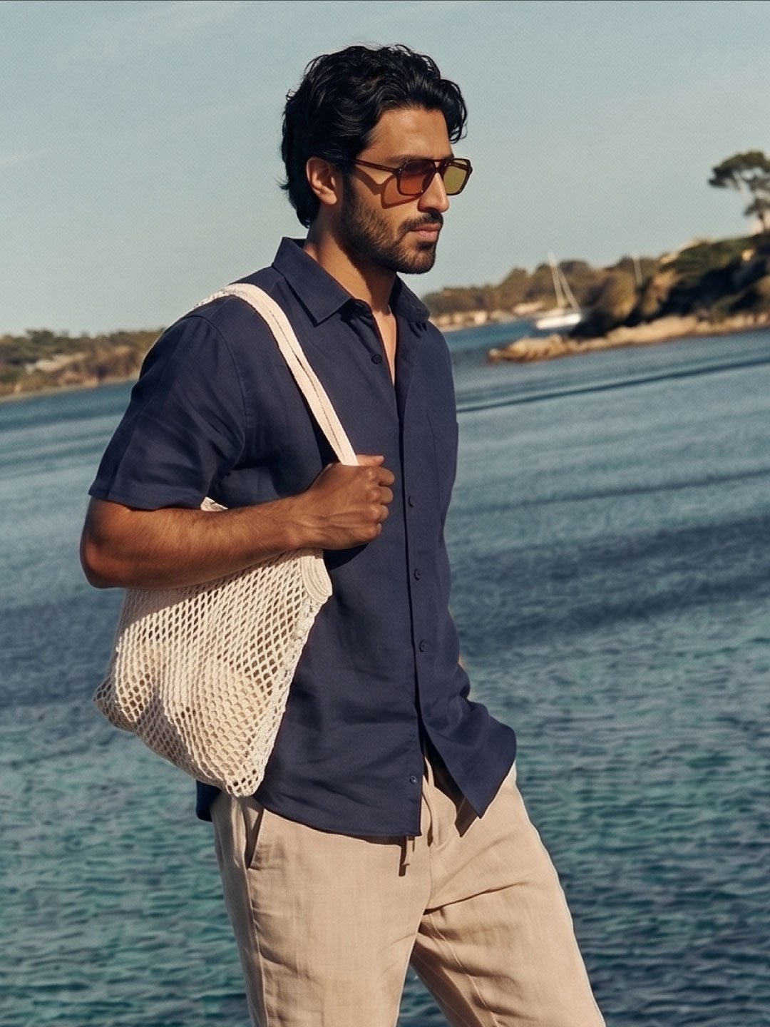 Men's Navy 100% Linen Regular Fit Shirt