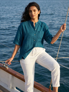 Women’s Linen Viscose Regular Fit Ankle Length Pant White