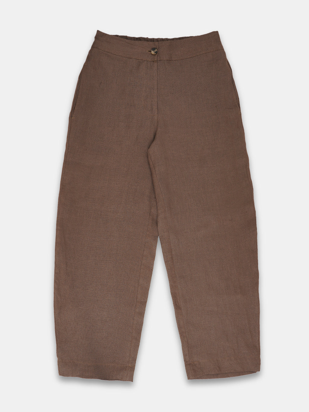 Women's Brown 100% Linen Barrel Leg Pant