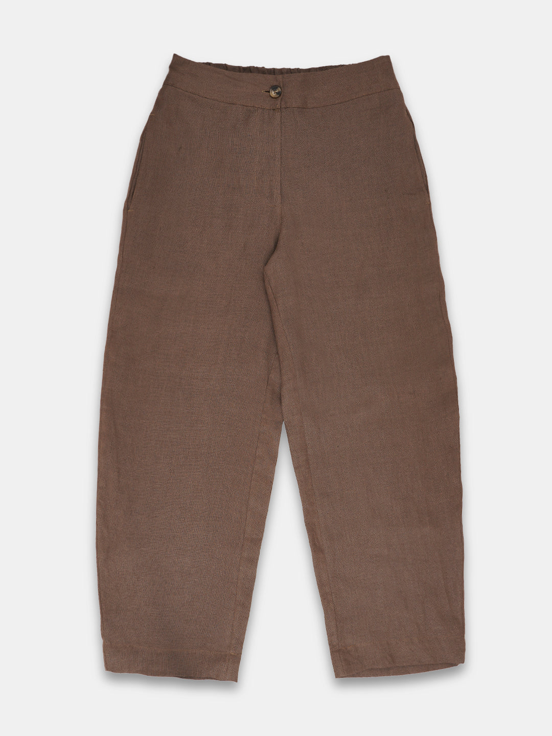 Women's Brown 100% Linen Barrel Leg Pant