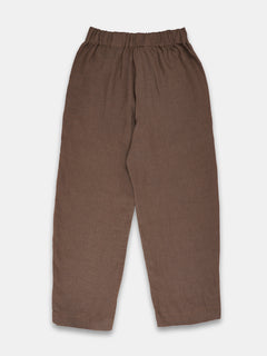 Women's Brown 100% Linen Barrel Leg Pant